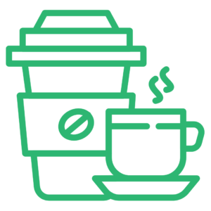 two coffee cups shown in a green outline