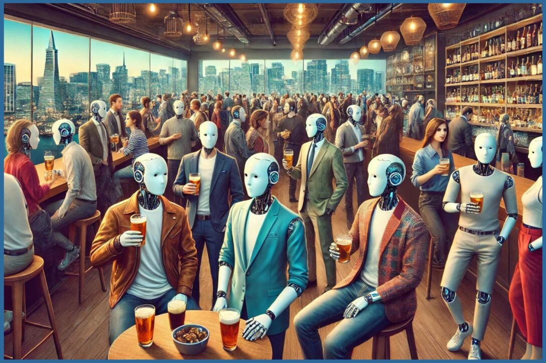 AI People attending a happy hour during Dreamforce.