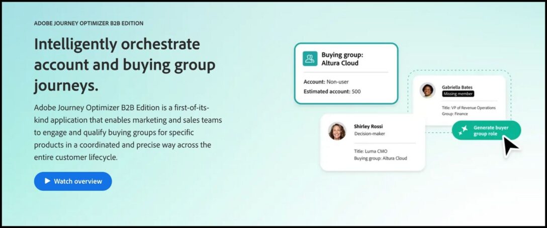 Adobe Journey Optimizer Software for a B2B Buying Groups Motion