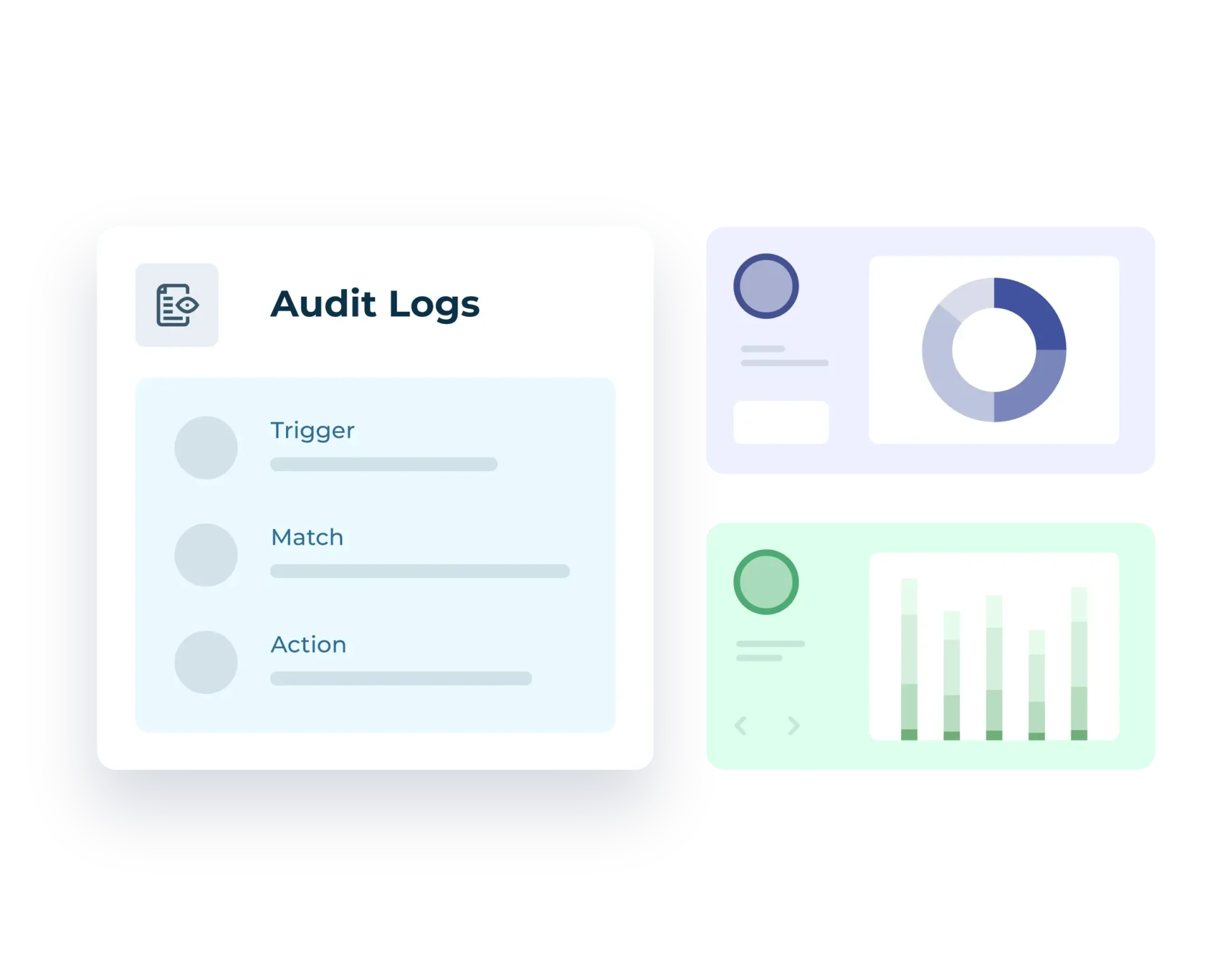 Decorative image of a LeanData Audit Log list, next to two analytics bubbles.