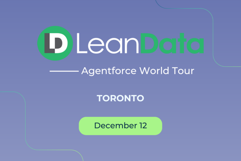 purple background, leandata logo, headline says, " Agentforce World Tour - TORONTO." Event is held on Dec. 12, 2024